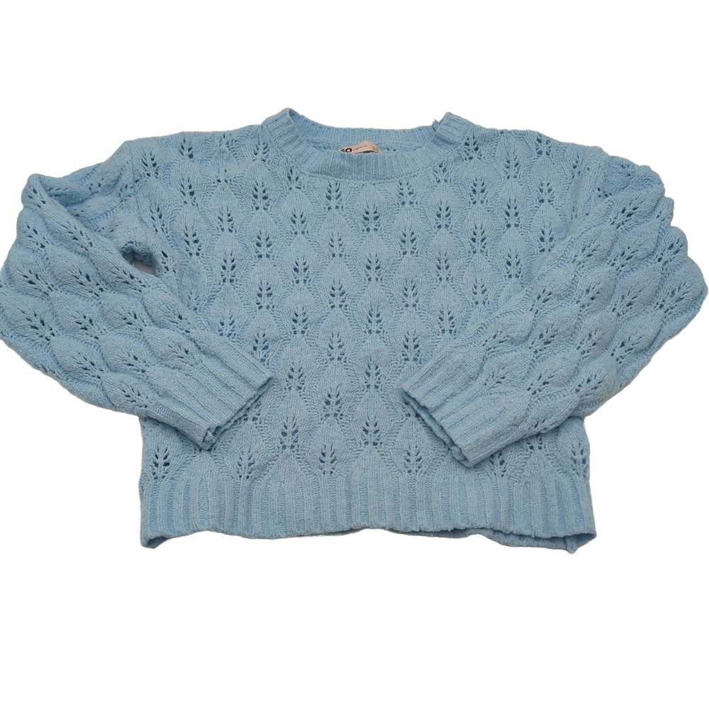 SO Goods for Life Light Blue Pointelle Cable Knit Sweater Small Crew Neck